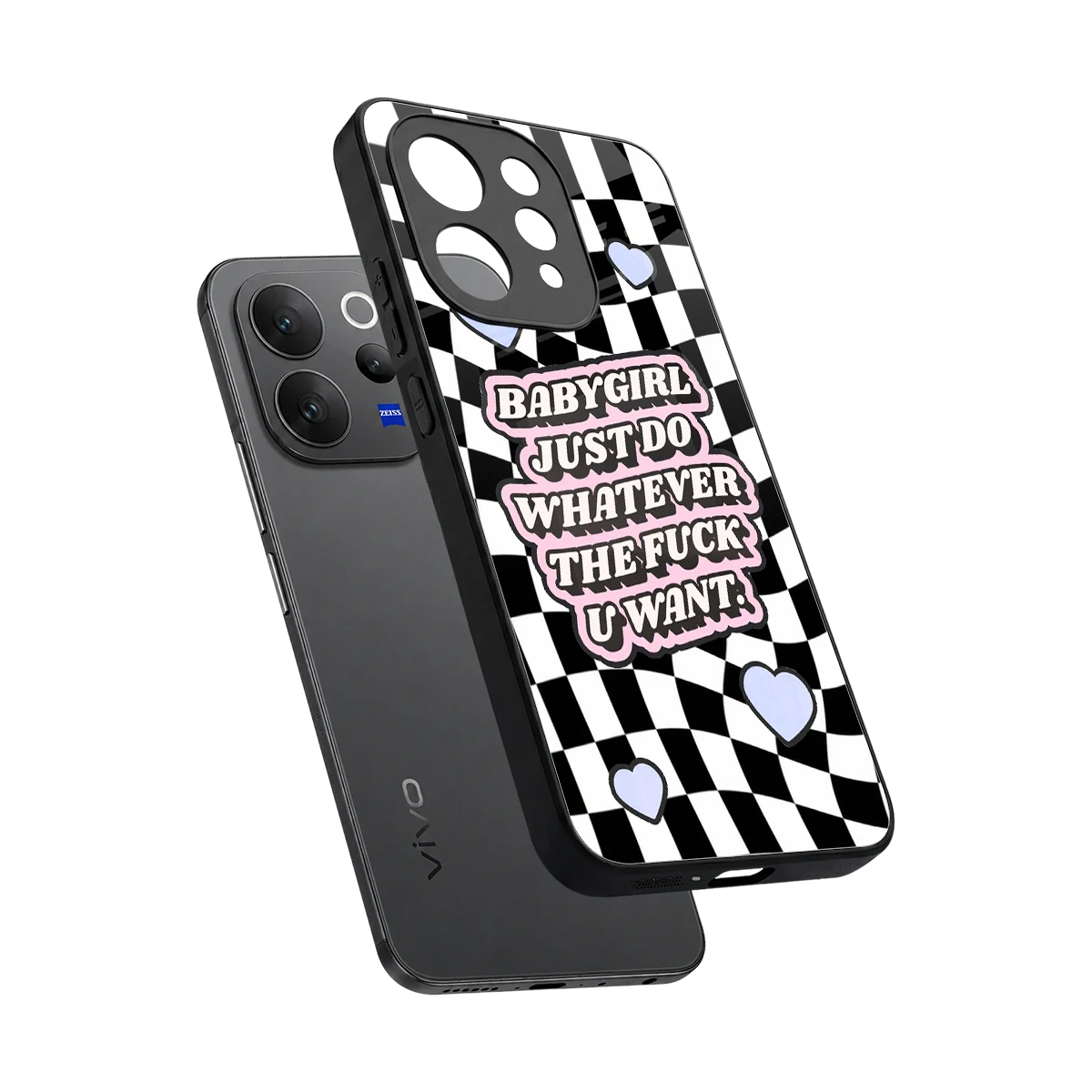 Babygirl sleek vivo v70 elite cover with tempered glass back and TPU edges