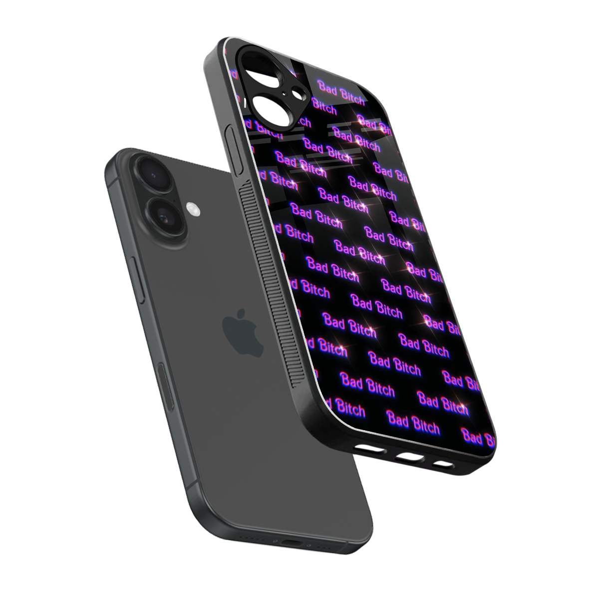 Bad Bitch sleek iPhone 16 cover with tempered glass back and TPU edges