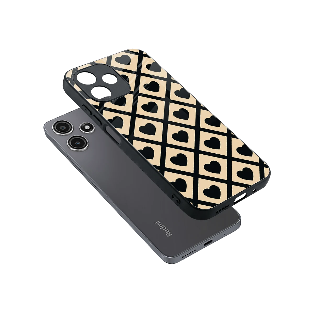 Beige Affection sleek redmi 12 5g cover with tempered glass back and TPU edges