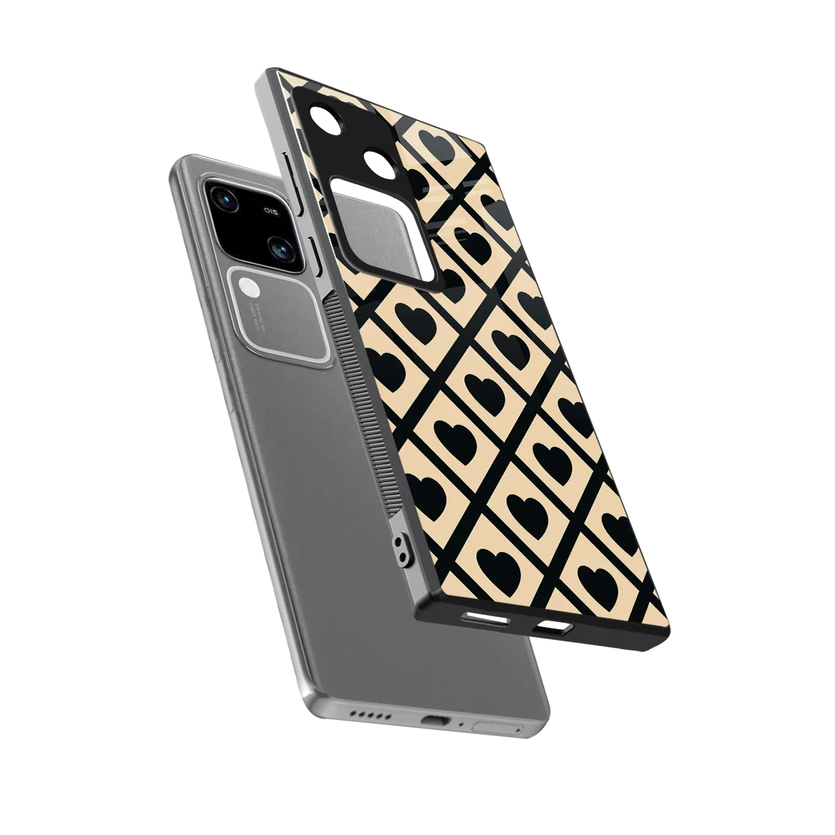 Beige Affection sleek vivo v30 cover with tempered glass back and TPU edges