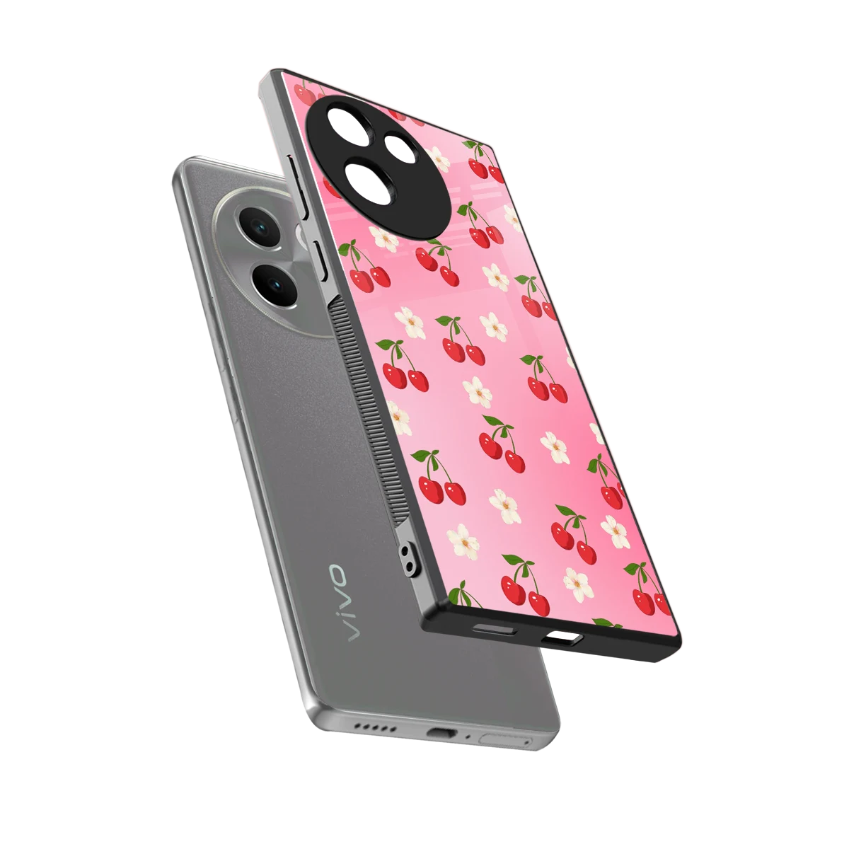 Berry Bliss sleek vivo v30e cover with tempered glass back and TPU edges