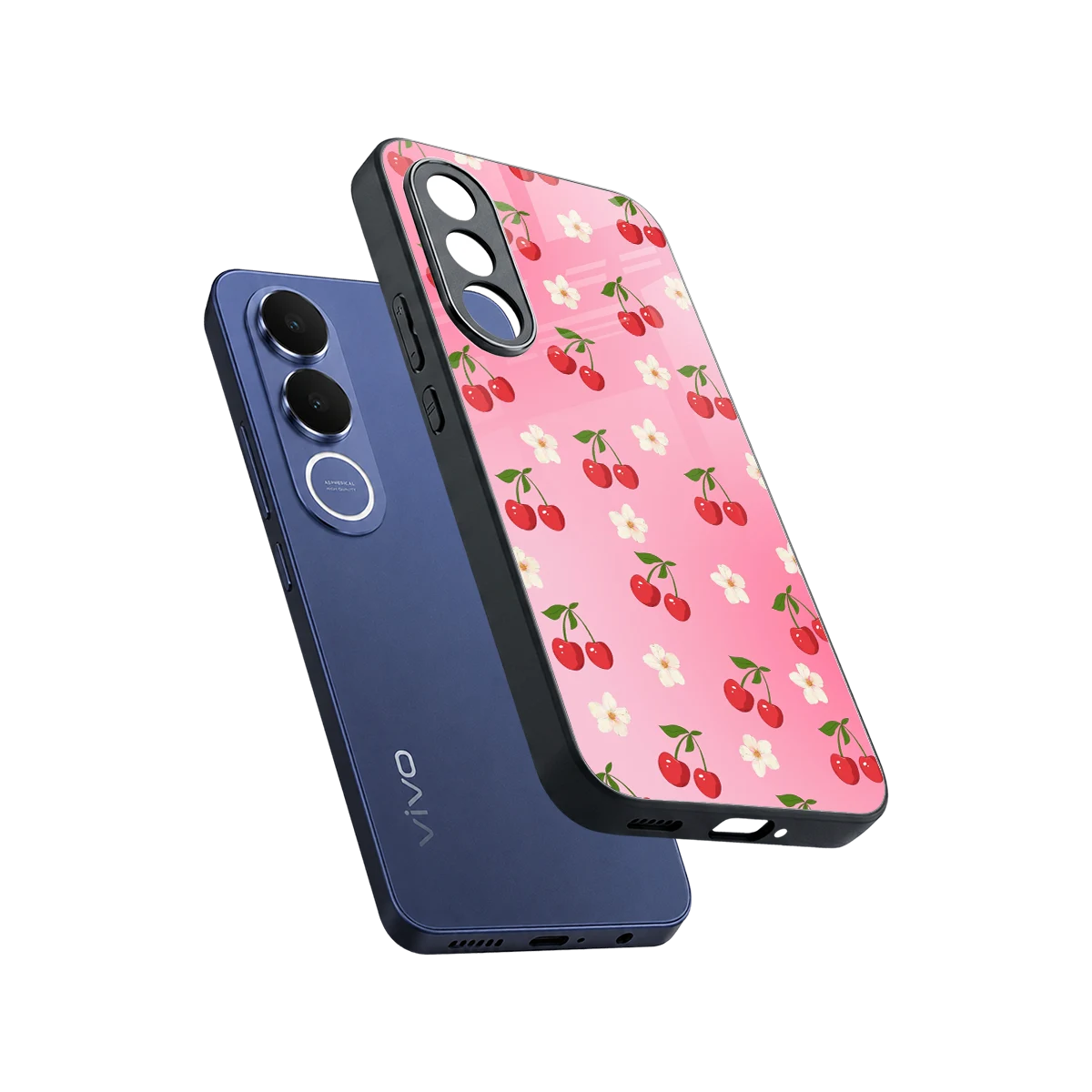 Berry Bliss sleek vivo v70 fe cover with tempered glass back and TPU edges