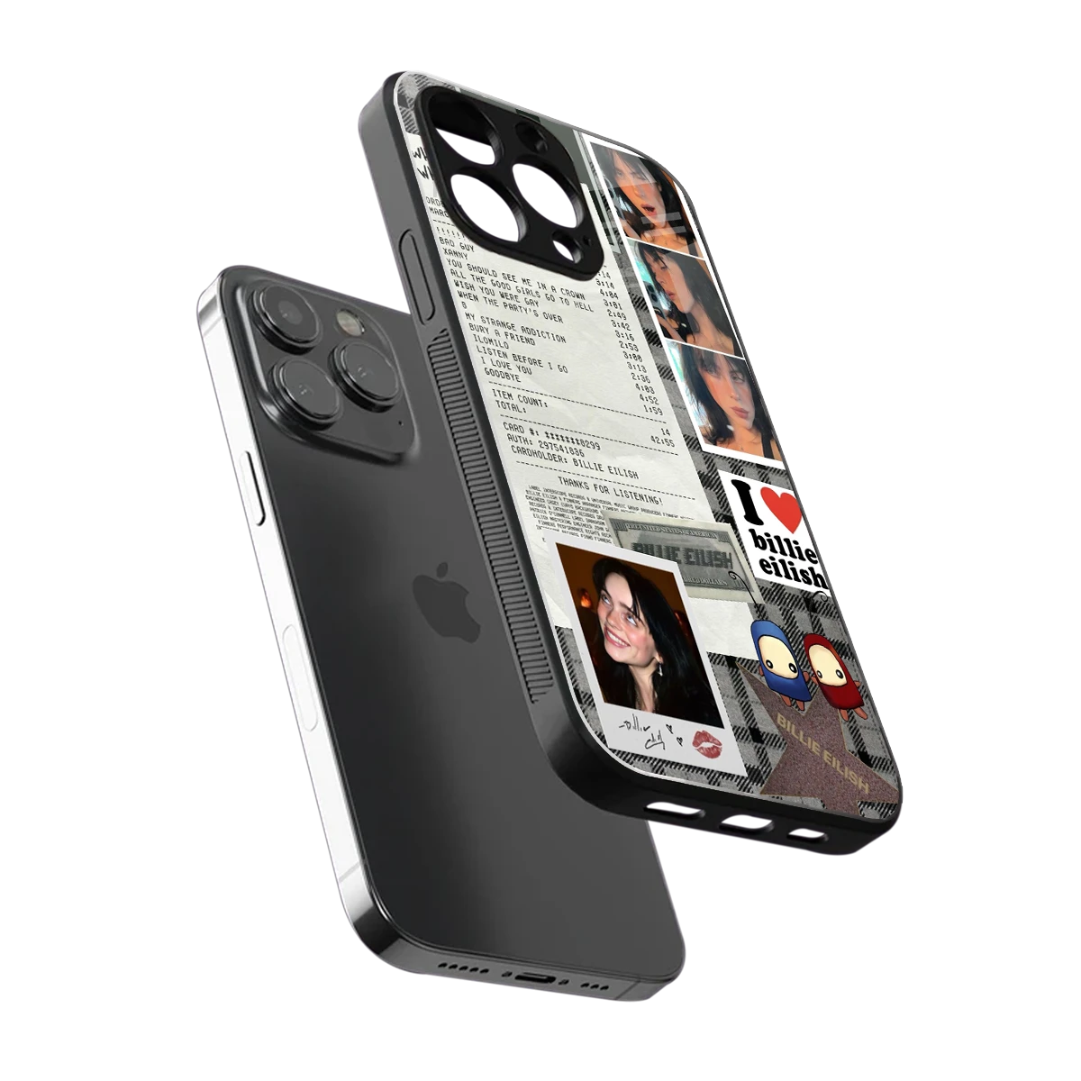 Billie Eilish sleek iphone 13 pro cover with tempered glass back and TPU edges