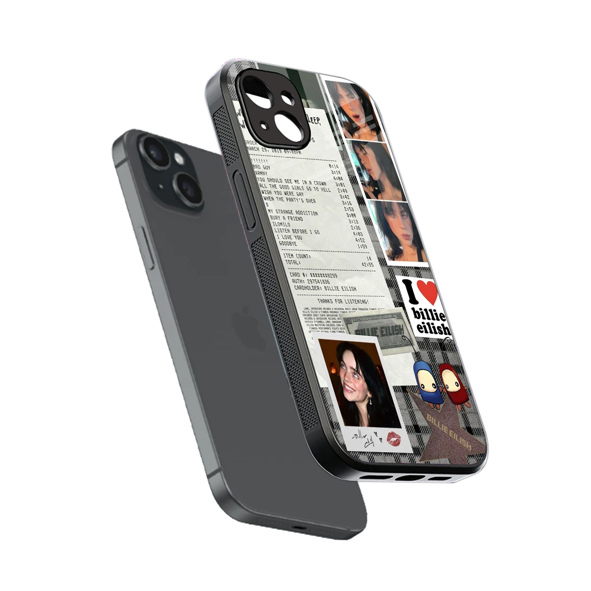 Billie Eilish sleek iphone 15 plus cover with tempered glass back and TPU edges