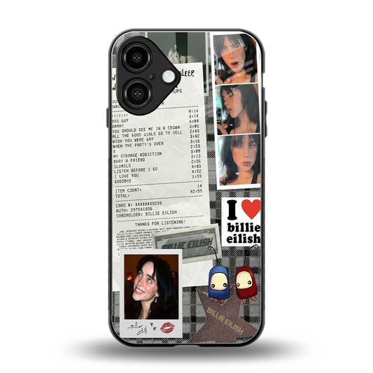 Billie Eilish back phone cover | glass case for iphone 16 plus