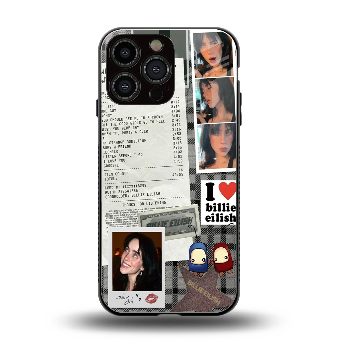 Billie Eilish back phone cover | glass case for iphone 16 pro max