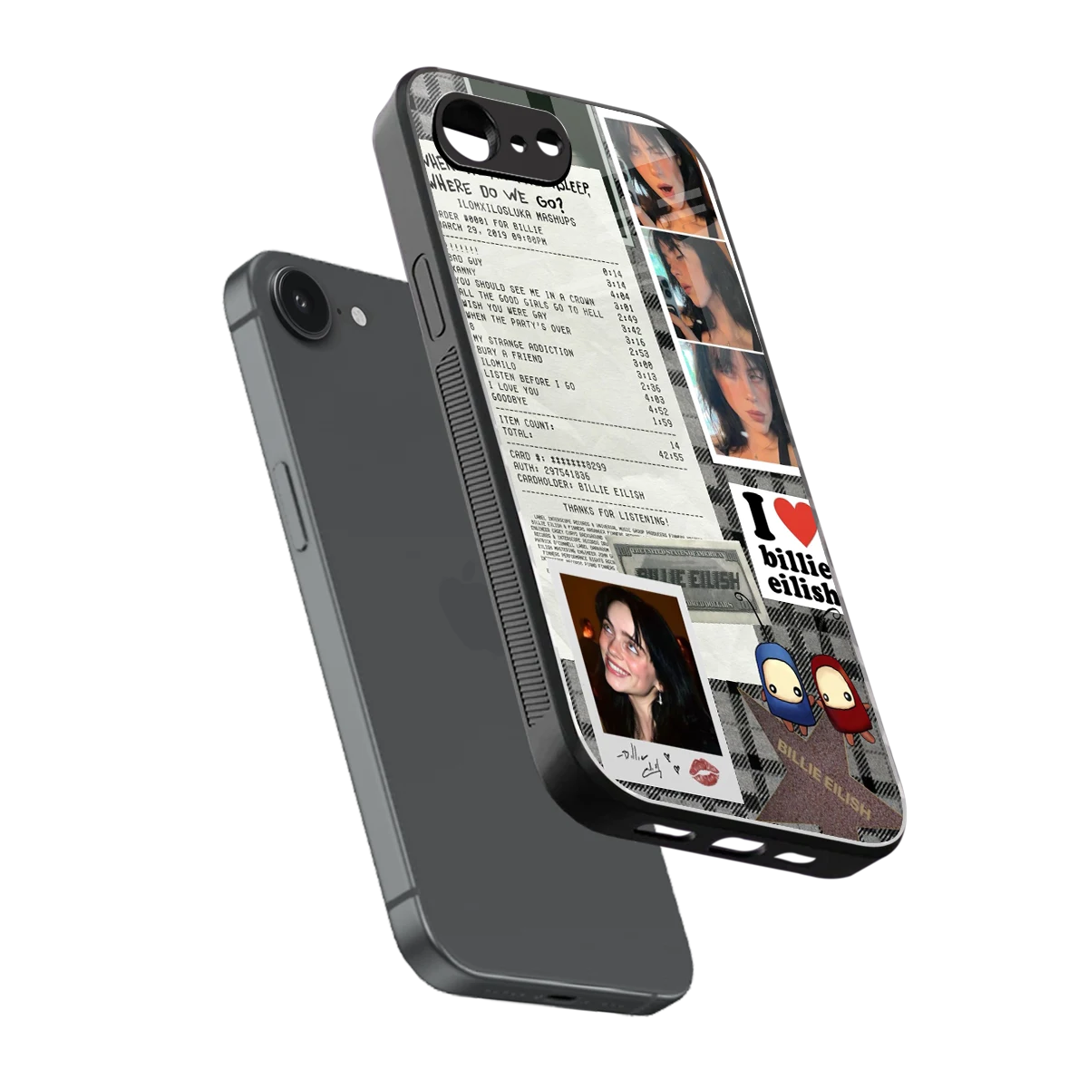 Billie Eilish sleek iphone 16e cover with tempered glass back and TPU edges