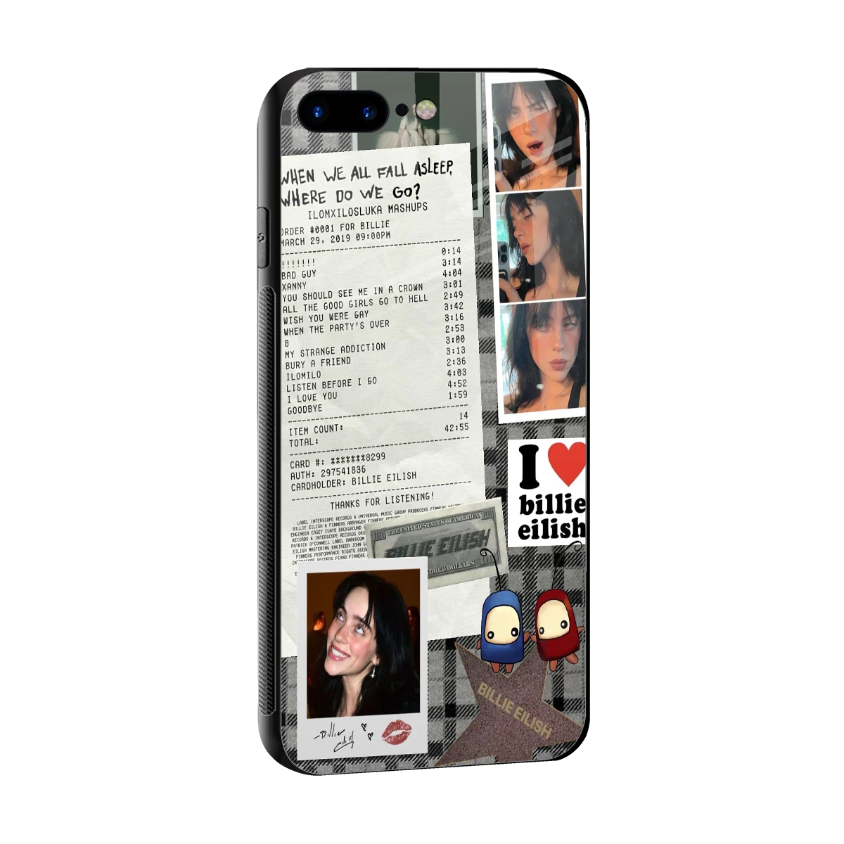 Billie Eilish sleek iphone 7 plus cover with tempered glass back and TPU edges