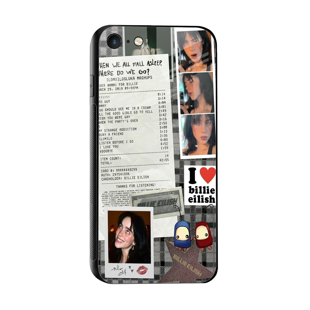 Billie Eilish sleek iphone 7 cover with tempered glass back and TPU edges
