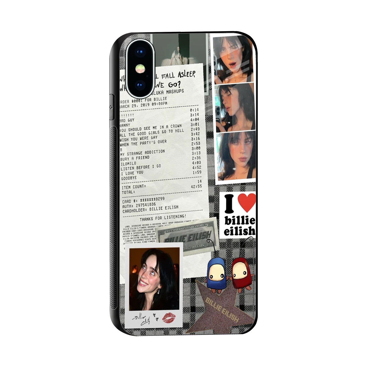 Billie Eilish sleek iphone xs cover with tempered glass back and TPU edges