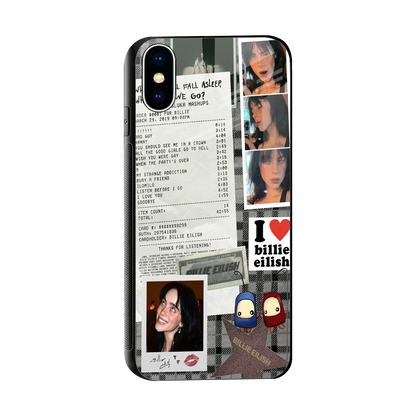 Billie Eilish sleek iphone xs cover with tempered glass back and TPU edges