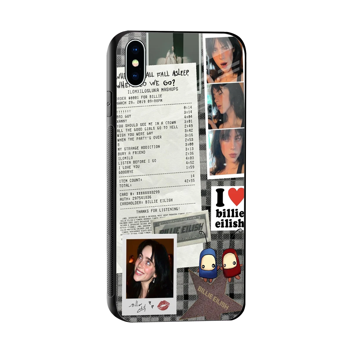 Billie Eilish sleek iphone xs max cover with tempered glass back and TPU edges