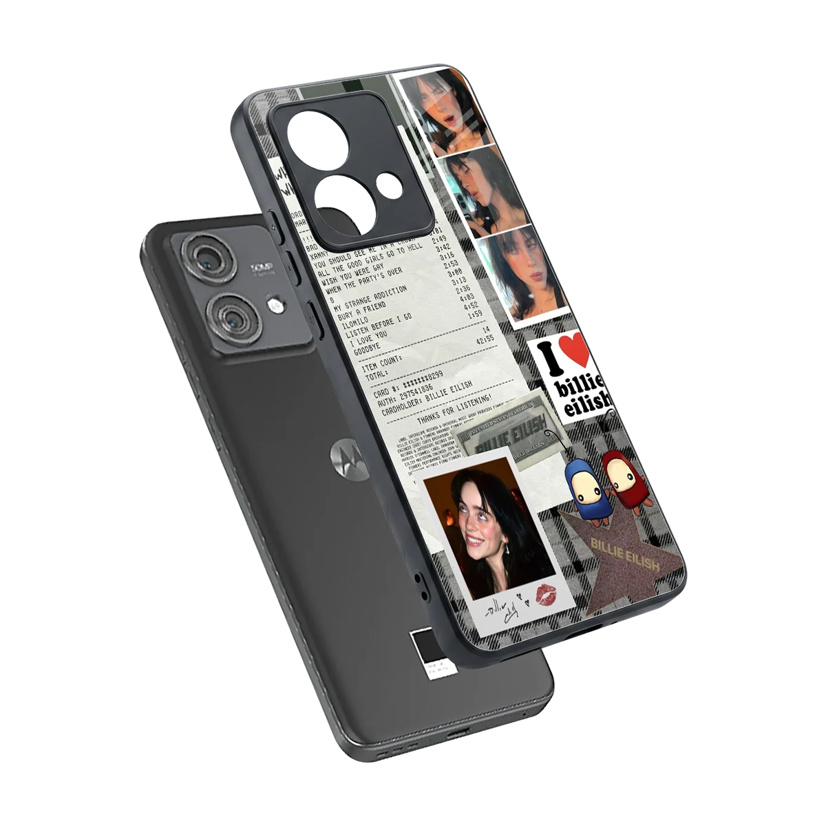 Billie Eilish sleek motorola edge 40 neo 5g cover with tempered glass back and TPU edges