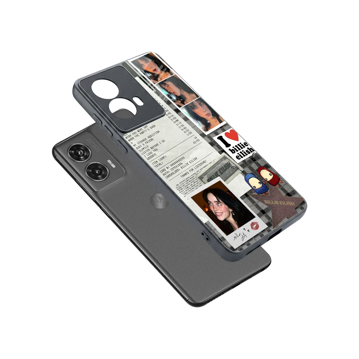 Billie Eilish sleek motorola edge 50 fusion cover with tempered glass back and TPU edges