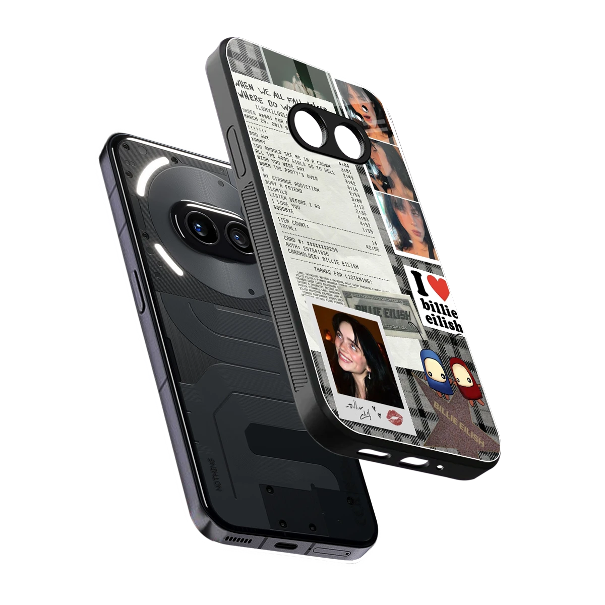 Billie Eilish sleek nothing phone 2a plus cover with tempered glass back and TPU edges