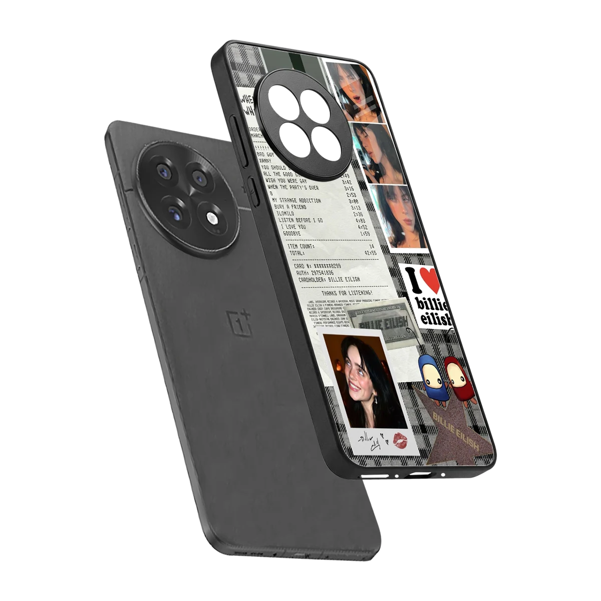 Billie Eilish sleek oneplus 13r cover with tempered glass back and TPU edges