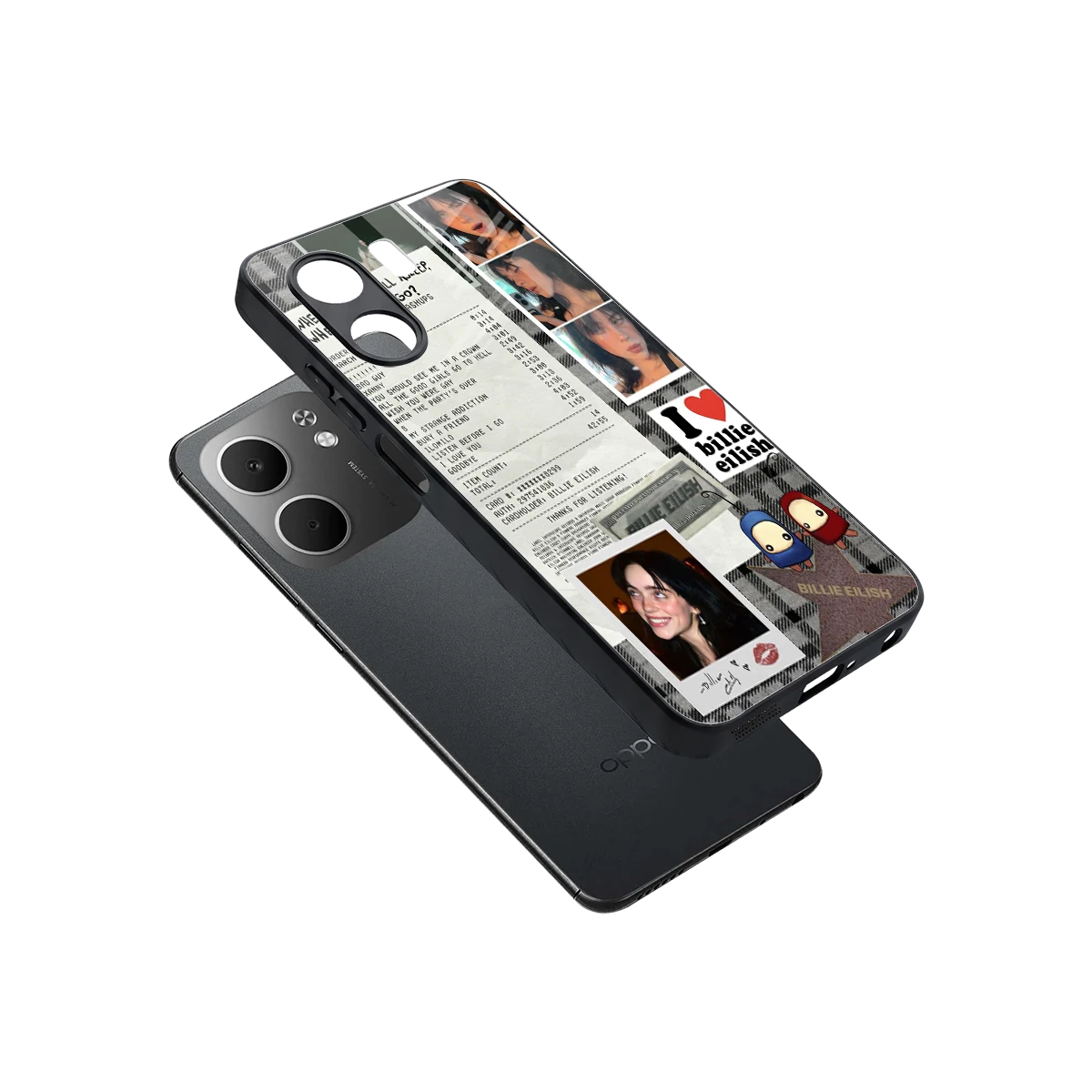 Billie Eilish sleek oppo a5x 5g cover with tempered glass back and TPU edges