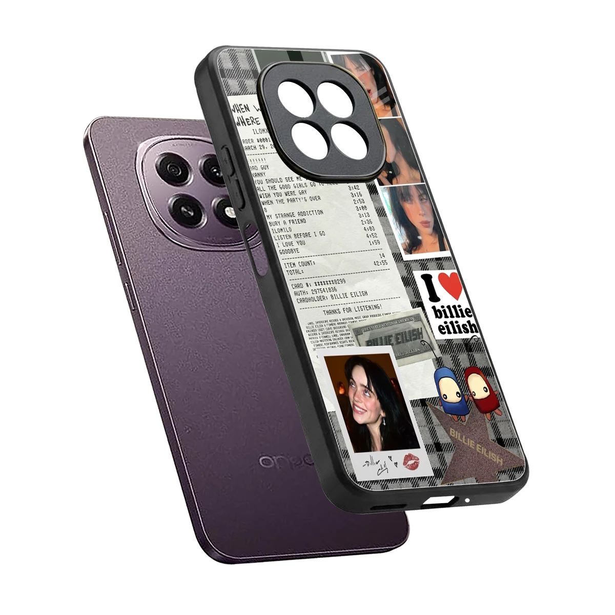 Billie Eilish sleek oppo f29 5g cover with tempered glass back and TPU edges