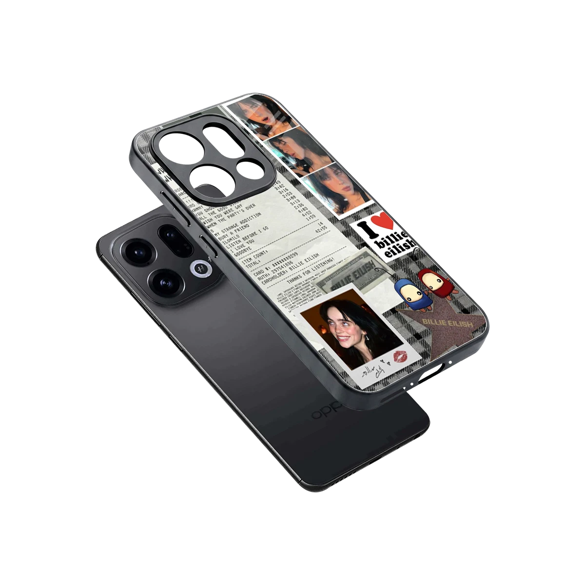 Billie Eilish sleek oppo find x9 cover with tempered glass back and TPU edges