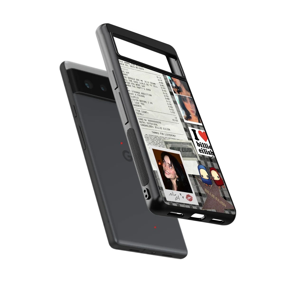 Billie Eilish sleek google pixel 6a cover with tempered glass back and TPU edges