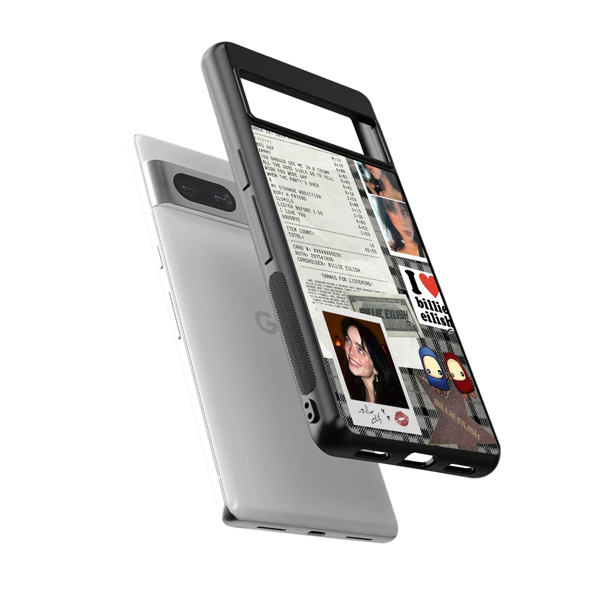 Billie Eilish sleek google pixel 7a cover with tempered glass back and TPU edges