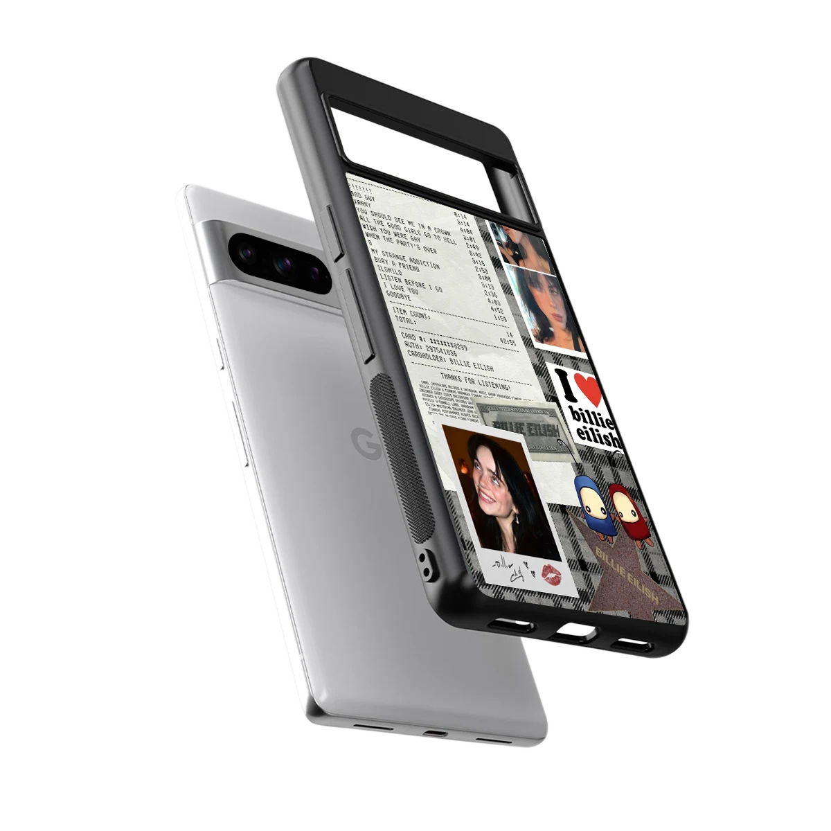 Billie Eilish sleek google pixel 8 pro cover with tempered glass back and TPU edges