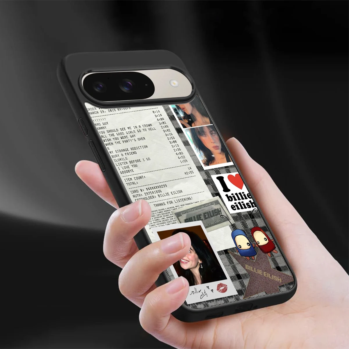 Billie Eilish sleek google pixel 9 cover with tempered glass back and TPU edges