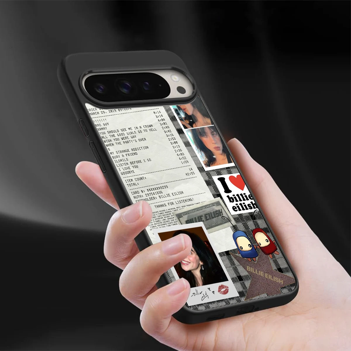 Billie Eilish sleek google pixel 9 pro cover with tempered glass back and TPU edges