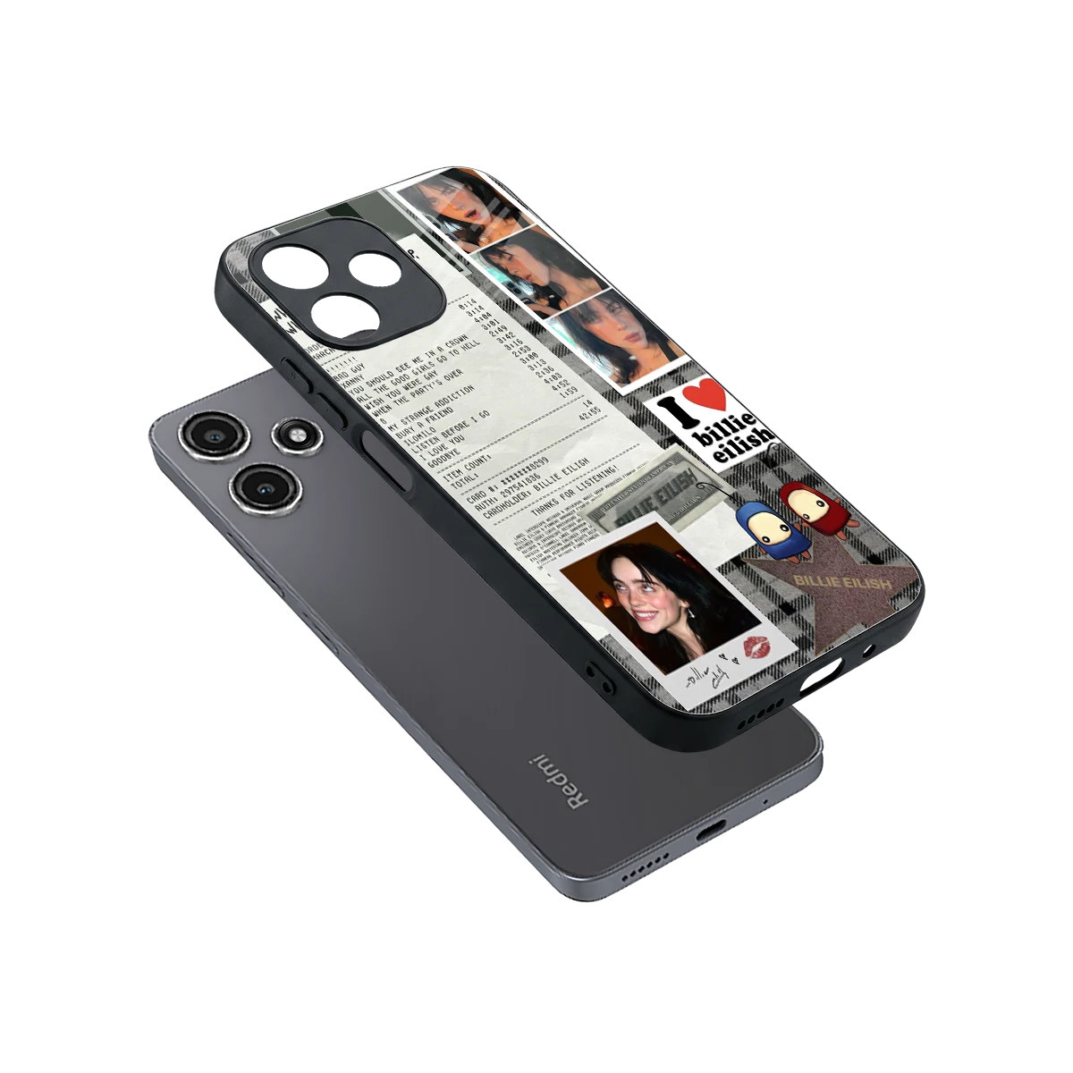 Billie Eilish sleek redmi 12 5g cover with tempered glass back and TPU edges