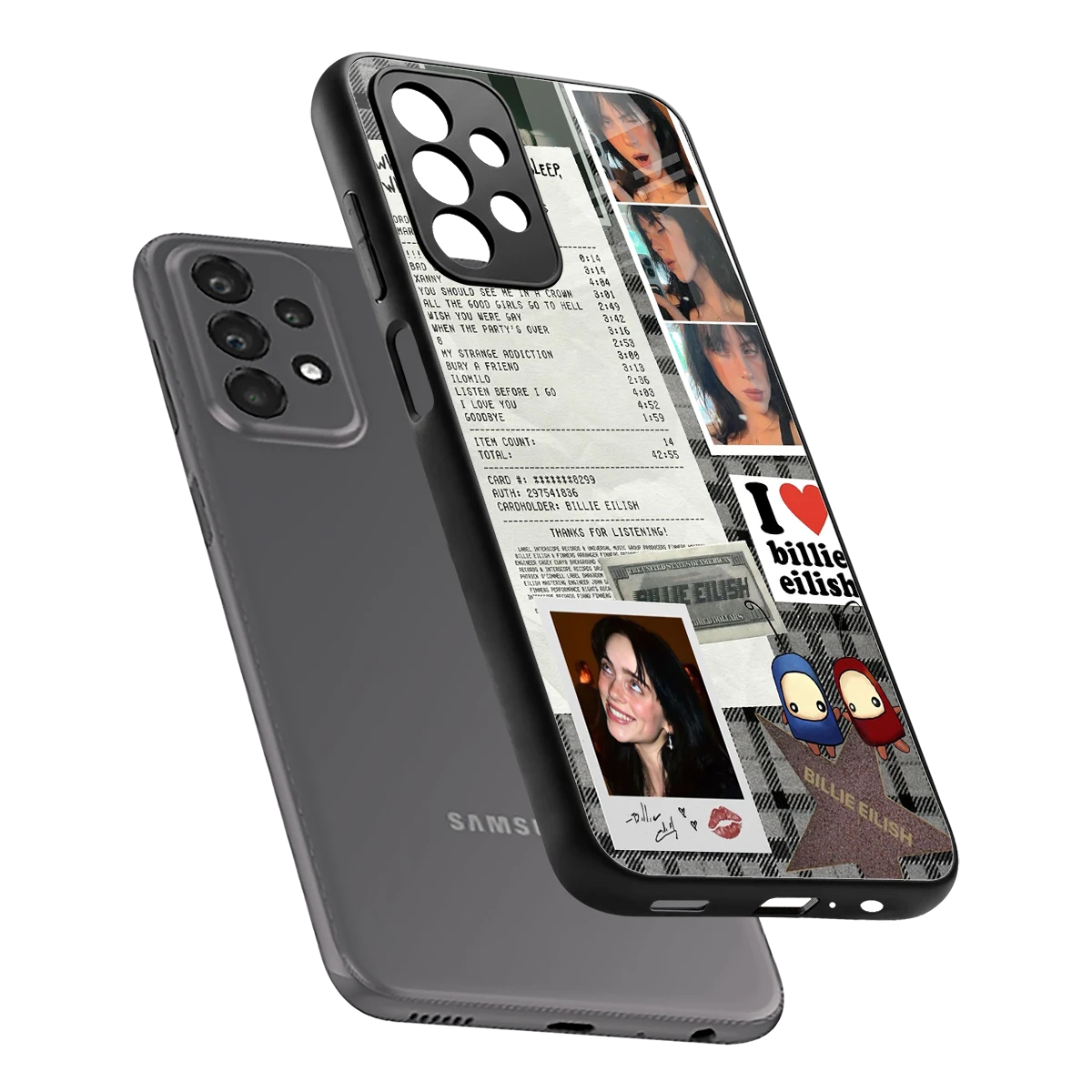 Billie Eilish sleek samsung galaxy a23 cover with tempered glass back and TPU edges