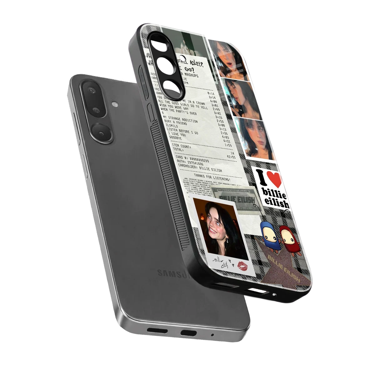 Billie Eilish sleek samsung galaxy m36 5g cover with tempered glass back and TPU edges