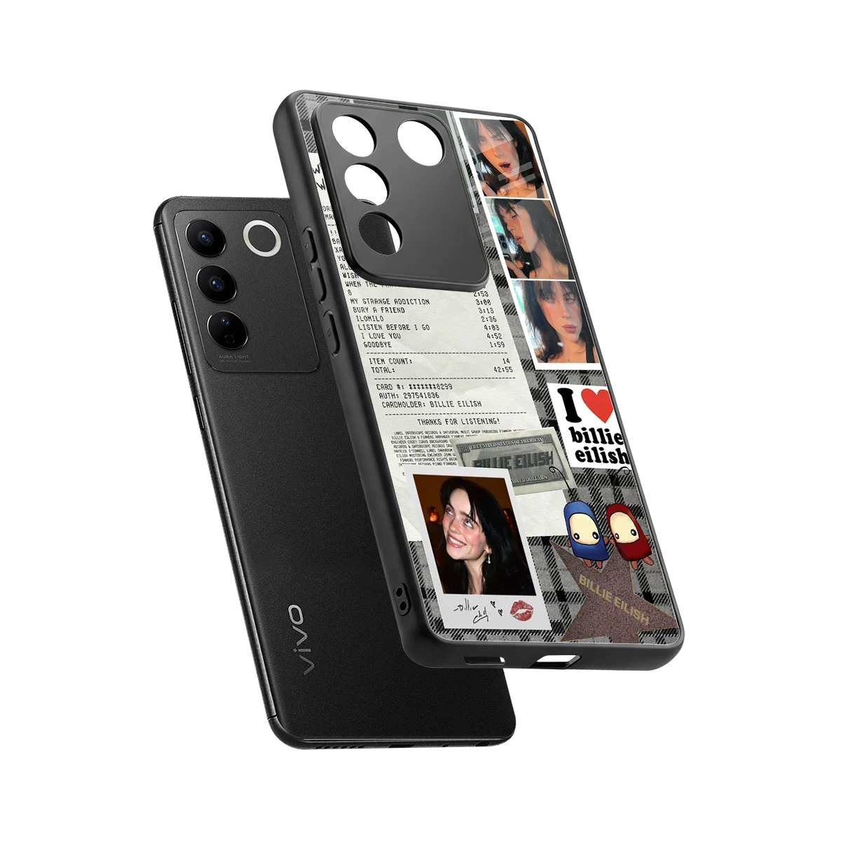 Billie Eilish sleek vivo v27 5g cover with tempered glass back and TPU edges
