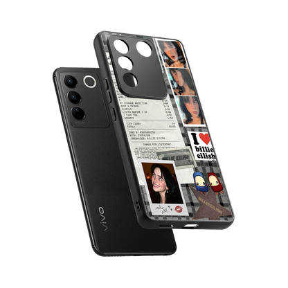 Billie Eilish sleek vivo v27 5g cover with tempered glass back and TPU edges