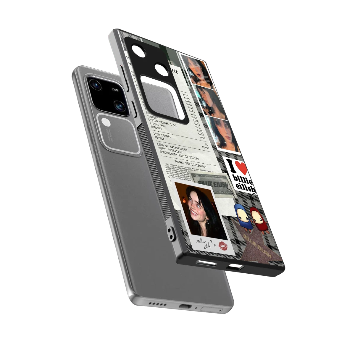 Billie Eilish sleek vivo v30 cover with tempered glass back and TPU edges