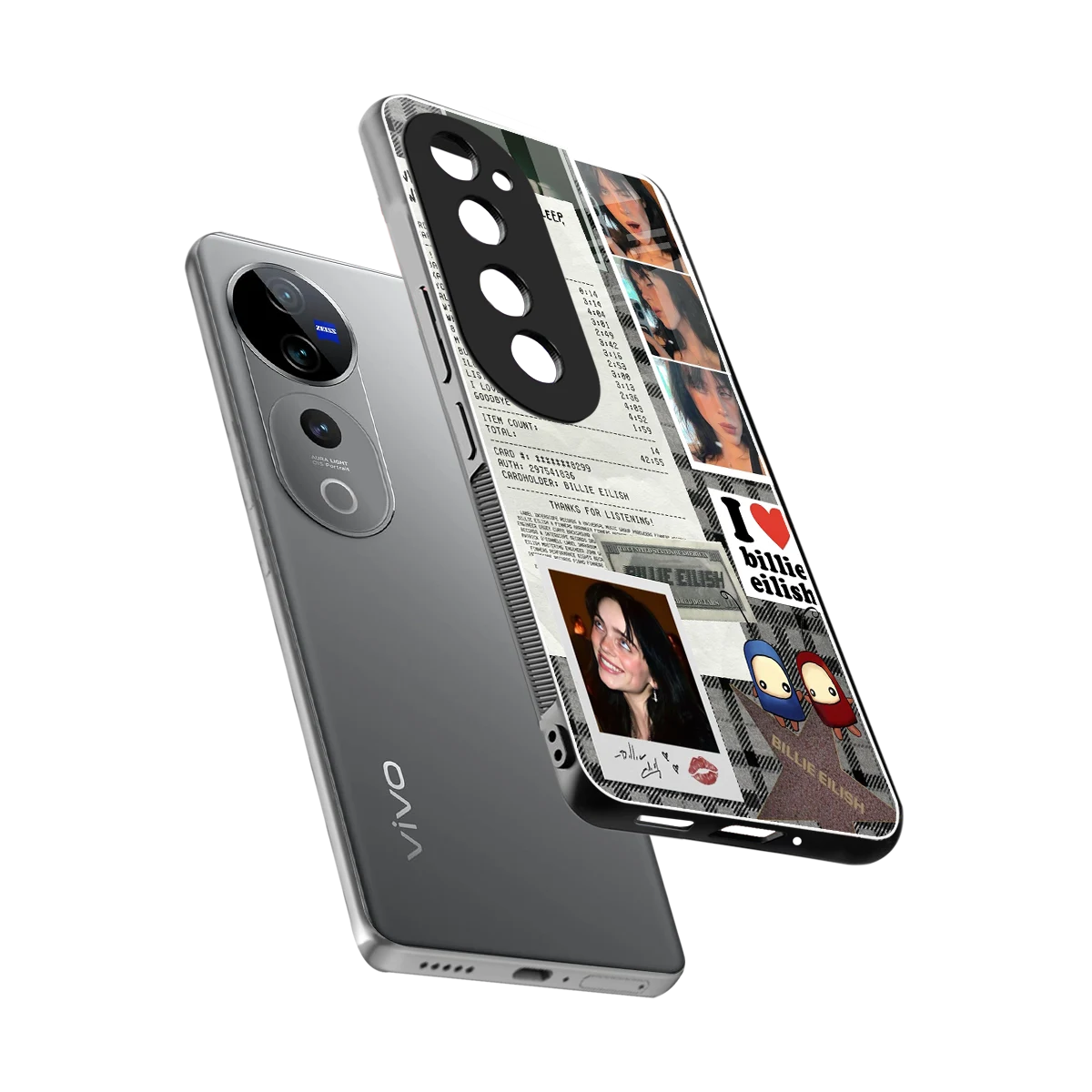 Billie Eilish sleek vivo v40 pro cover with tempered glass back and TPU edges