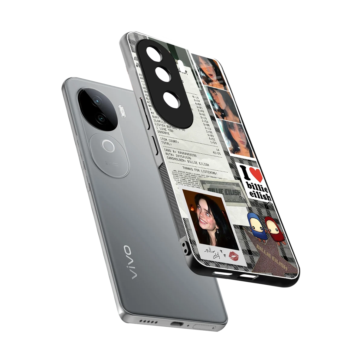 Billie Eilish sleek vivo v40e cover with tempered glass back and TPU edges