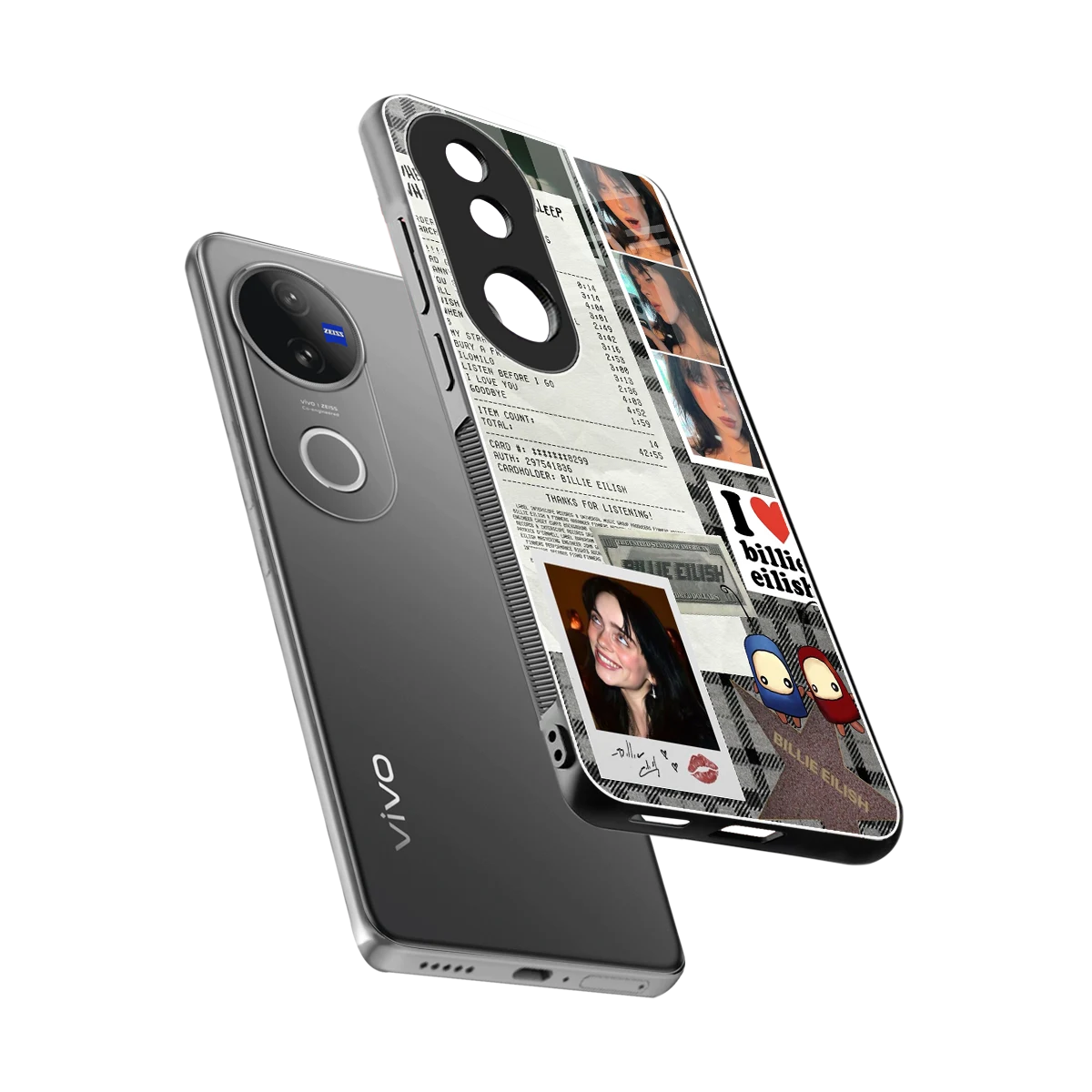 Billie Eilish sleek vivo v50 cover with tempered glass back and TPU edges