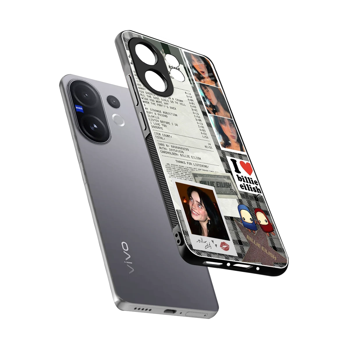Billie Eilish sleek vivo v60 cover with tempered glass back and TPU edges