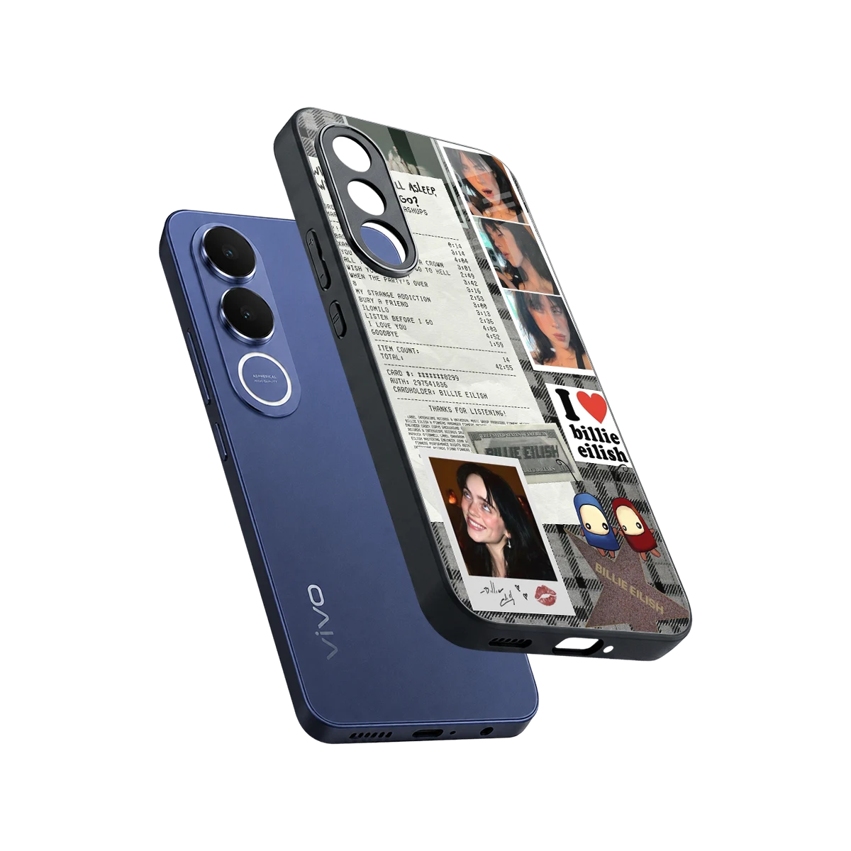 Billie Eilish sleek vivo v70 fe cover with tempered glass back and TPU edges