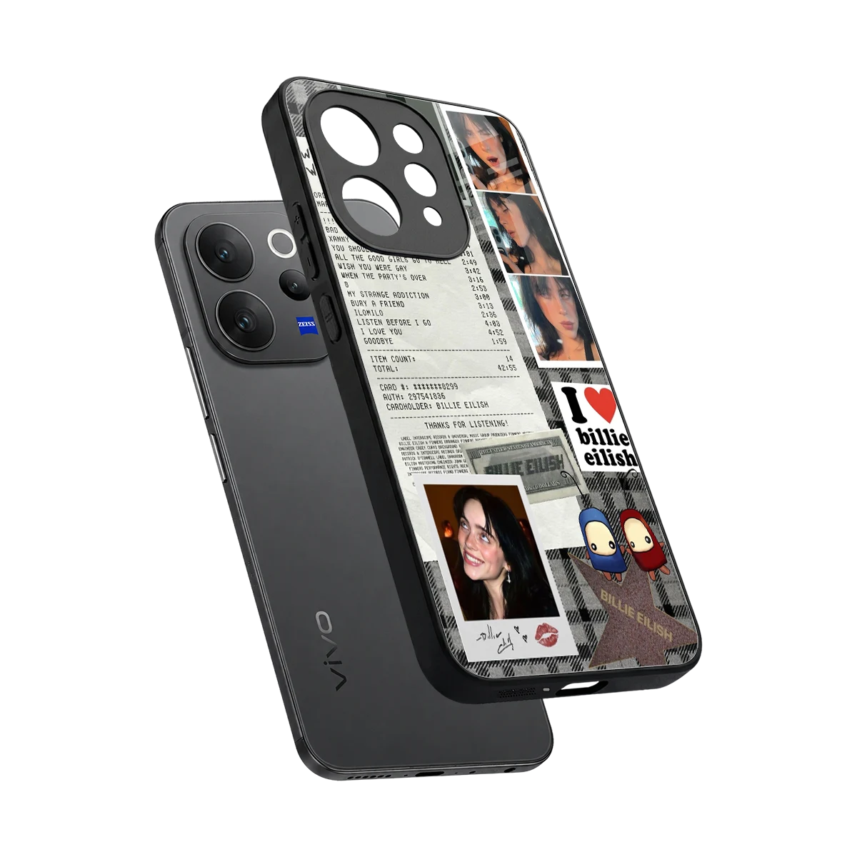Billie Eilish sleek vivo v70 elite cover with tempered glass back and TPU edges