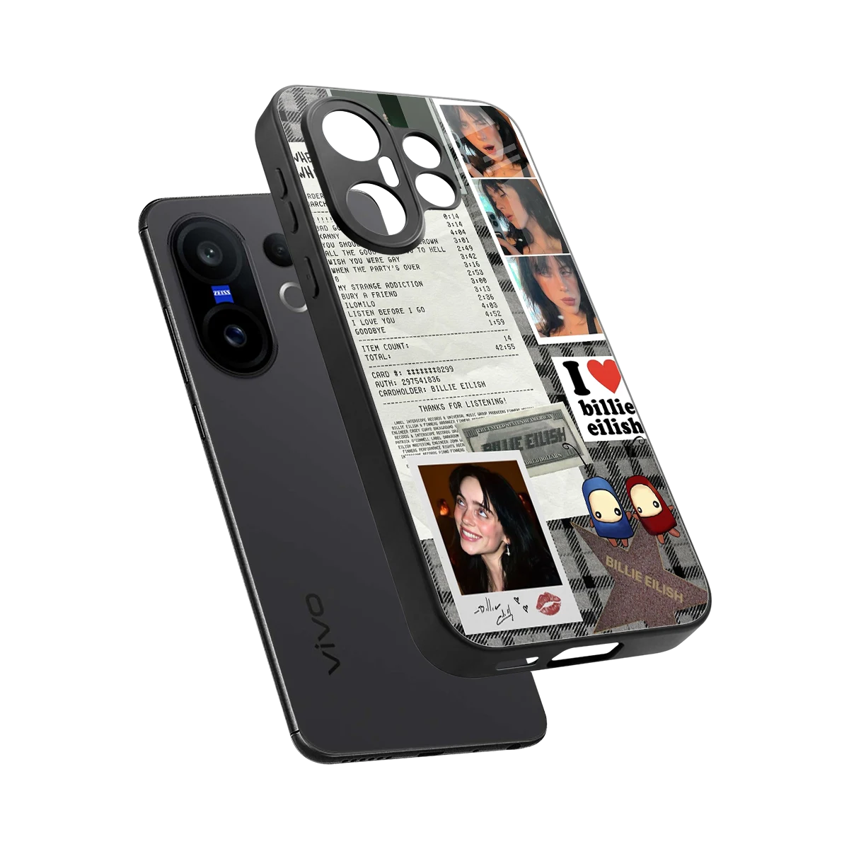 Billie Eilish sleek vivo x200 fe cover with tempered glass back and TPU edges