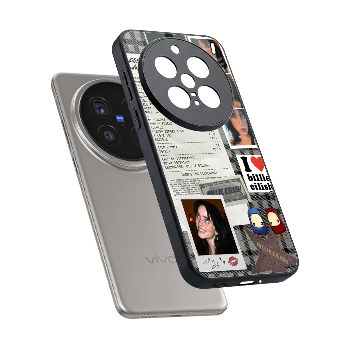 Billie Eilish sleek vivo x200 pro cover with tempered glass back and TPU edges