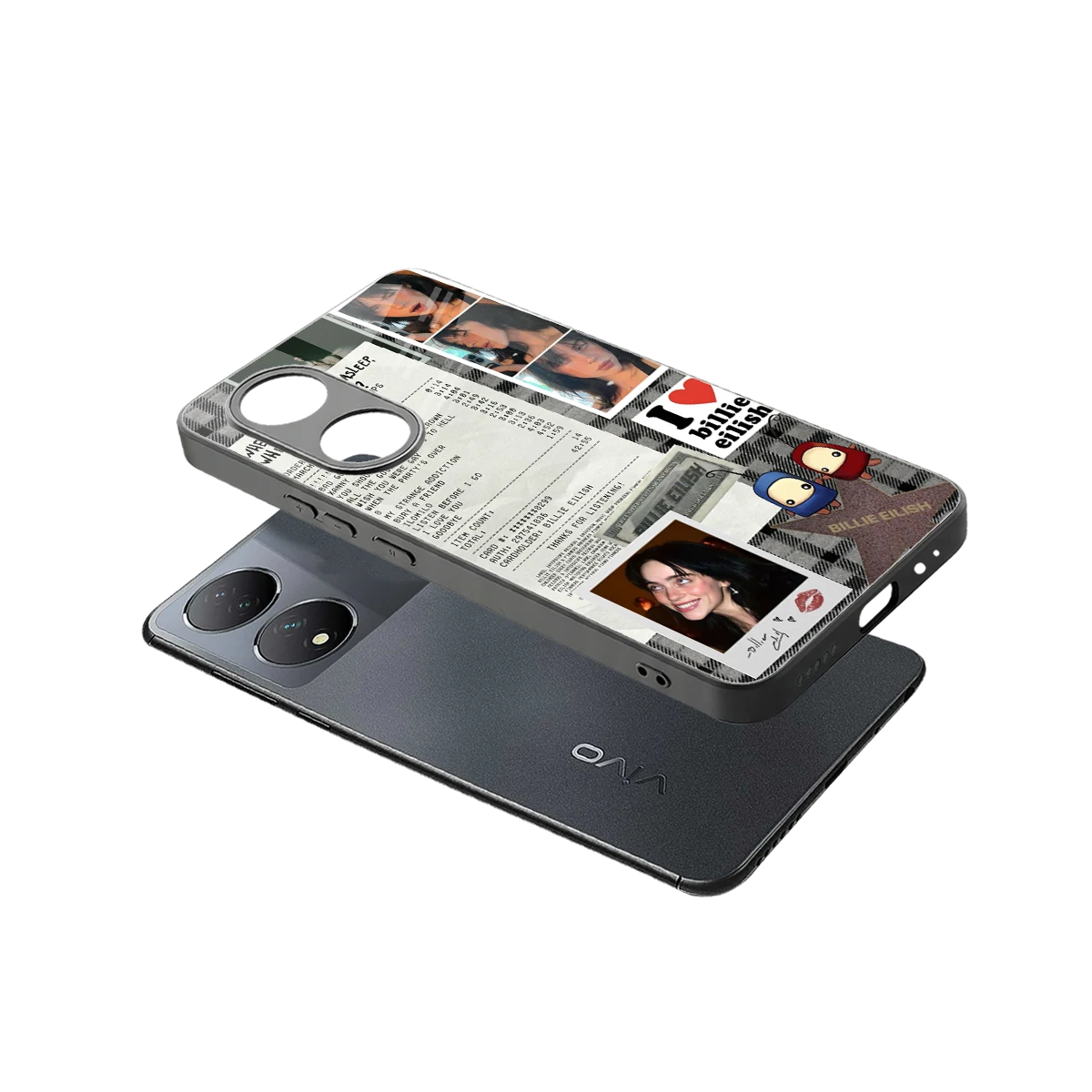 Billie Eilish sleek Vivo-y100 cover with tempered glass back and TPU edges