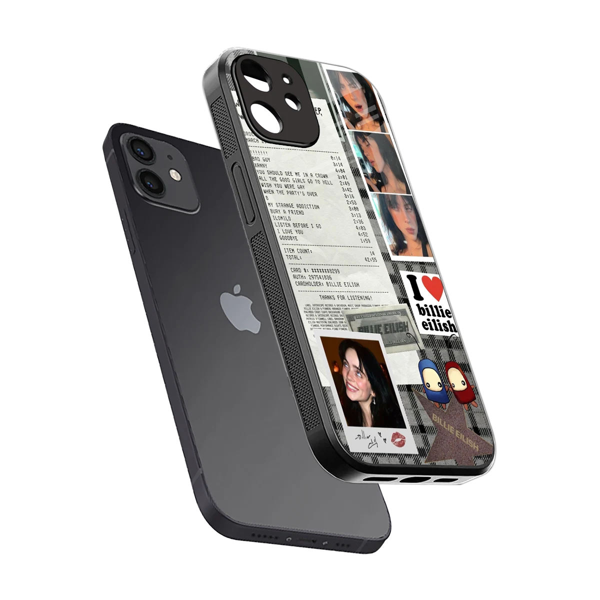 Billie Eilish sleek iphone 12 cover with tempered glass back and TPU edges