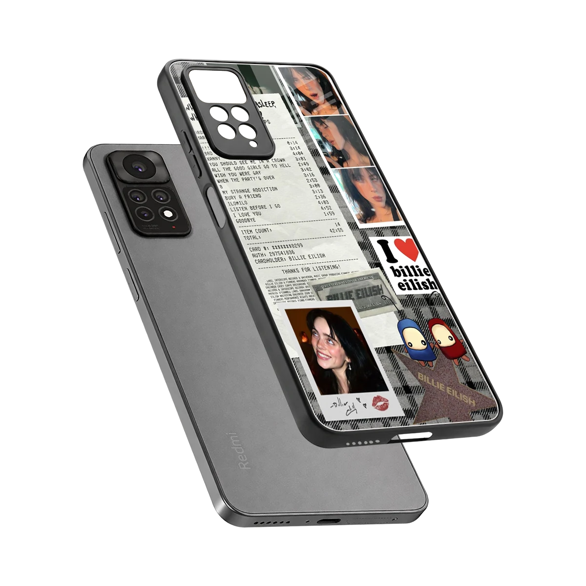 Billie Eilish sleek redmi note 11 pro cover with tempered glass back and TPU edges