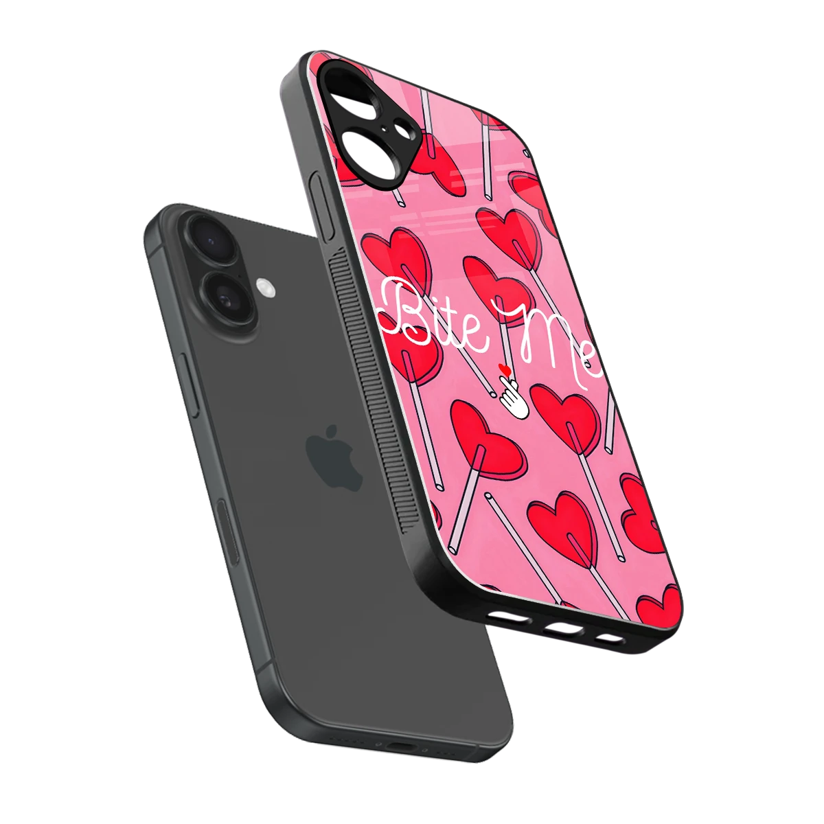 Bite Me sleek iphone 16 plus cover with tempered glass back and TPU edges