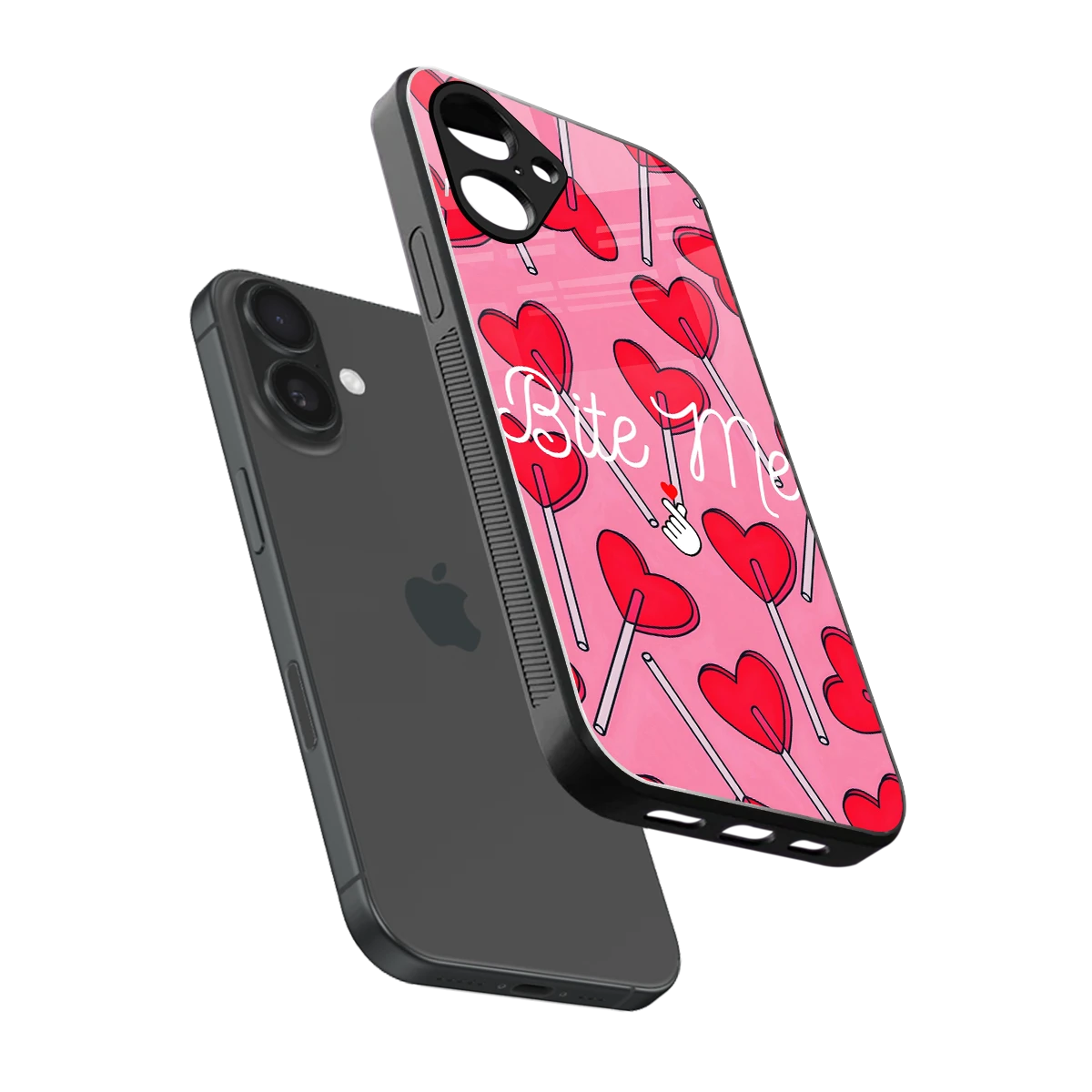 Bite Me sleek iPhone 16 cover with tempered glass back and TPU edges