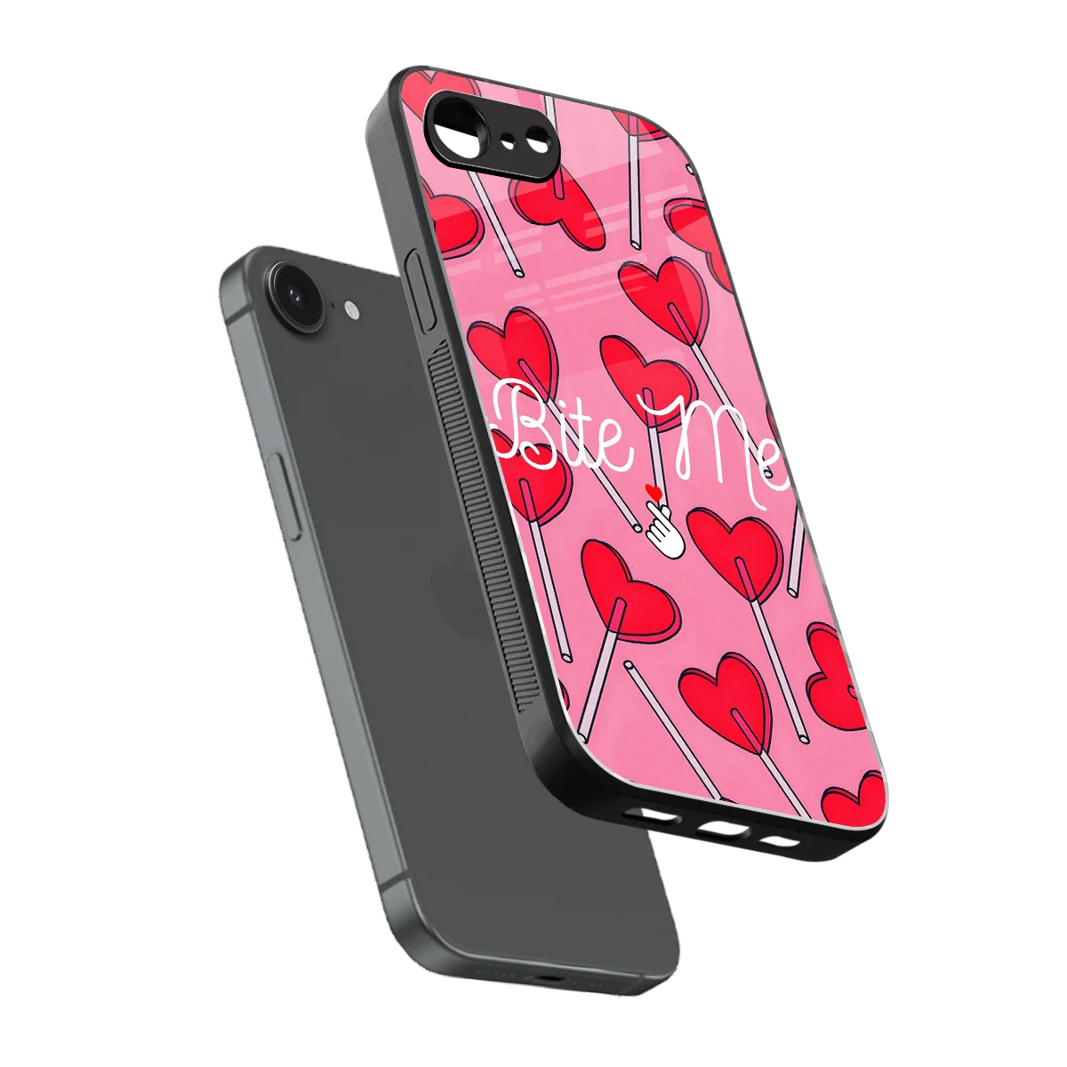 Bite Me sleek iphone 16e cover with tempered glass back and TPU edges