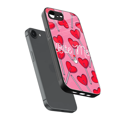 Bite Me sleek iphone 16e cover with tempered glass back and TPU edges