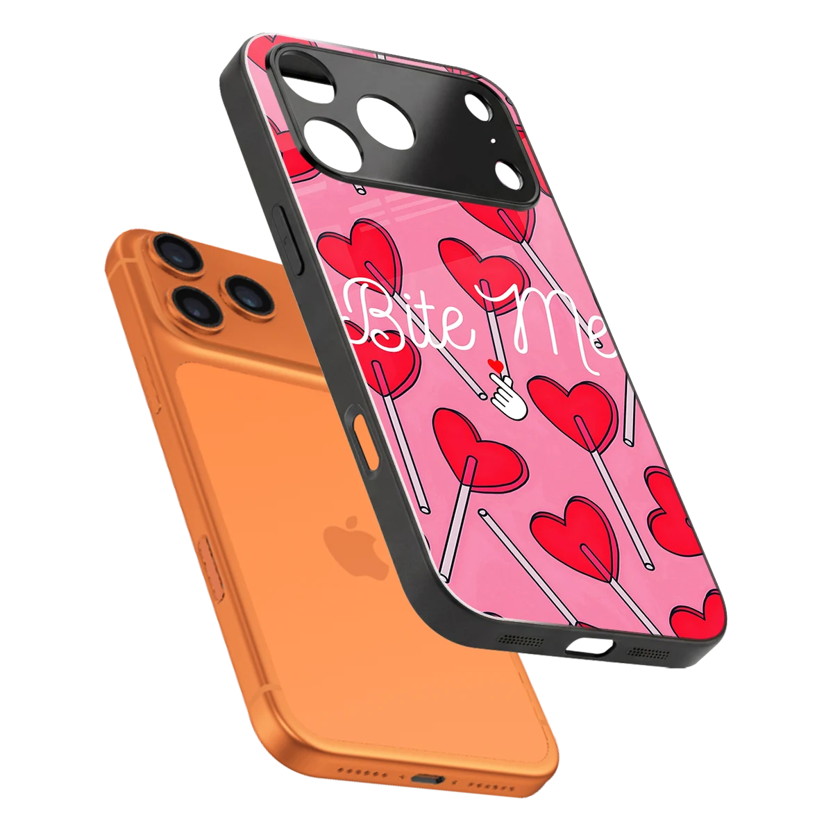 Bite Me sleek iphone 17 pro cover with tempered glass back and TPU edges